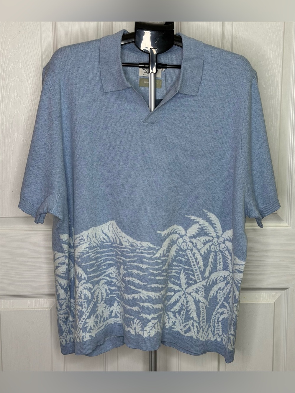Reyn Spooner x Goodfellow Sweater Polo Shirt XXL Blue Hawaiian Palm Trees NWT